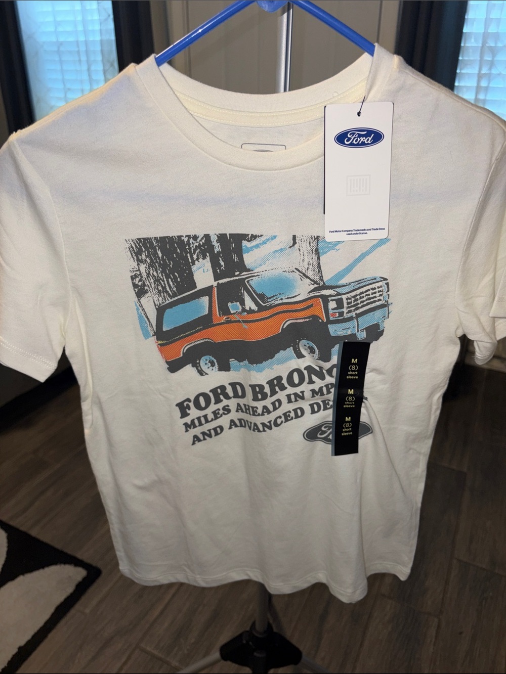 Ford White Tee with Orange and Blue Bronco Graphic Medium